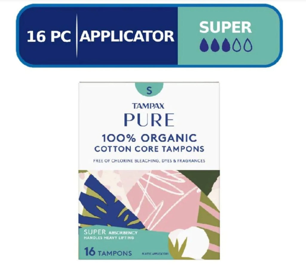Tampax Pure 100% Organic Cotton- Super Absorbency Tampons 16s